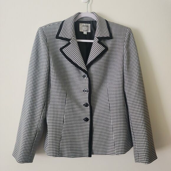 Le Suit Women's Houndstooth Suit Jacket Blazer Black White Business Office Sz 12 - Picture 1 of 7